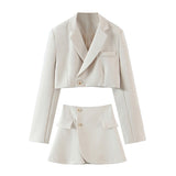 Kukombo Fashion 2 Piece Set Women Blazer Skirt Suit Solid Color Cropped Blazer Sets Ladies Side Split Mini Skirts Outfits