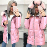 Christmas Gift Big Fur Hooded Jacket Women Long Winter Coat Female Glossy Casual Cotton Padded Parka Manteau Longue Femme Hiver