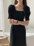Christmas Gift Korean Chic French Dress Light Ripe Neck Sexy Dress Medium Length Over Knee Bubble Sleeve Dress Elegant