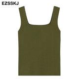 Christmas Gift high quality chic basic U-NECK Summer white knit Women tank top sexy sleeveless t-shirt  vintage top casual crop top t shirt