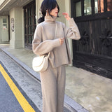 Christmas Gift Casual Sweater Pants Knitted 2 Pieces Set Turtleneck Pullovers & Elastic Waist Pants Women Sweater Sets 2021 Autumn Knitted Set