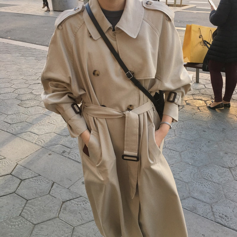 Christmas Gift British Double Breasted Oversized Long Trench Coat Women Windbreaker Fashion Female Turn-down Collar Long Overcoats