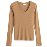 Christmas Gift FANSILANEN Office Lady Newly Autumn 2021 U-neck Wool Sweater Women Long-sleeved Slim Black Bottoming Shirt Women Grey Sweaters