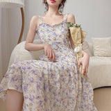 Kukombo  JuneLove Women Summer Print Floral Midi Dress Vintage Franch Style Female Strapless Party Dress Casual Holiday Lady Boho Vestido