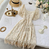 Kukombo  Summer Fairy Dress Women French Style Vintage Retro Chiffon Dress Puff Sleeve Casual Elegant Floral Print Dress Women 2022 New