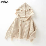 Christmas Gift Aproms Casual Tassel Hooded Knitted Sweater Women Zipper Loose Cropped Cardigans 2021 Winter Coat Cool Gilrs Streetwear Jumper