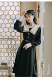 Kukombo Preppy Style Dress Women Spring 2022 French Double Collar Fashion Sweet Long Sleeved Elegant Dress Vestidos Autumn With Belt
