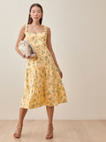 Kukombo Summer Top Spaghetti Strap Fashion Back Elastic Zipper Women Camis Vintage Yellow Tartan Floral Print Tank Top