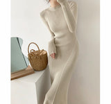 Christmas Gift O-neck Slim Sweaters Bodycon Dress for Women Autumn Winter Knitted Vestidos Femme Full Sleeve Midi Female Dress