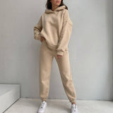Christmas Gift Casual Women Basic Fleece Two Piece Sets Hooded Pullover Sweatshirt And Pencil Pant Suit 2021 Autumn Winter Streetwear Tracksuit