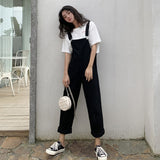 Kukombo Korean Version Of Woman's Denim Overalls + Thin Sloppy Skirt Girlfriend Skirt Pure Black And Yellow Wild Preppy Style Jumpsuits