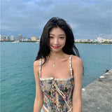 Kukombo Beach Summer Boho Floral Halter Top Women Print Backless Sexy Vintage Bustiers Crop Korean Chic Casual High Street clothing