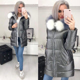 Christmas Gift Big Fur Hooded Jacket Women Long Winter Coat Female Glossy Casual Cotton Padded Parka Manteau Longue Femme Hiver