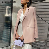 Christmas Gift Yiyiyouni Autumn Winter Office Lady Leather Jackets Women Turn-down Collar Tailored Coat Female Casual Basic Pink Outerwear 2021