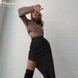 Kukombo Fashion Pu Leather Women'S Skirt 2022 Casual Irregular High-Waisted Skirt Ladies Vintage Slim Pocket Long Skirts