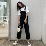 Kukombo Christmas Gift Woman's Denim Jumpsuits + Thin Sloppy Skirt Girlfriend Skirt Pure Black And Yellow Wild Korean Preppy Style 2023 Women Overalls