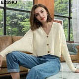 Christmas Gift cashmere croped v-NECK Sweater Cardigans Women Autumn winter Casual  batwing Sleeve Sweater For women Female Chic Jumpers