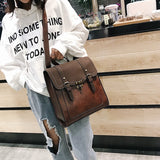 Kukombo Vintage Pu Leather Women Backpack Preppy Style Backpacks Fashion School Bag College Girl Backpack Shoulder Bags Mochila Feminina