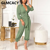 Kukombo Women Turn Down Collar V Neck Regular Jumpsuits Smart Casual Workwear