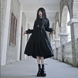 Christmas Gift Gohtic Harajuku Dress For Girls 2021 Spring Goth Lolita Style Kawaii Cute Princess Long Sleeve Balck Midi Dress Streetwear