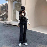 Kukombo Women's Denim Jumpsuits Korean Preppy Style Loose Multiple Pockets Fashion Summer Woman Denim Overalls Wide Leg Straps Overalls