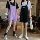 Christmas Gift Women's Jumpsuits Korean Preppy Style Solid Color Strap Pants Large Pocket High Waist Black Short summer Woman Denim Overalls