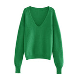 Christmas Gift 2021 Sexy Deep v-neck Sweater Off Shoulder Sweater Green White Knitted Tops Korean Winter Clothes