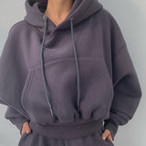 Kukombo Hoodies Suit Winter Solid Casual Tracksuit Women Fleece 2 Pieces Set Sports Sweatshirts Pullover Home Sweatpants Outfits