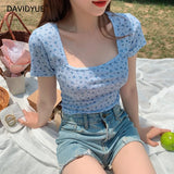 Kukombo Crop Top Women Blouses Vintage T Shirts Korean Graphic Tee Streetwear Cropped Top Cute Ladies Tops White Summer 2022 Fashion