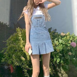 Kukombo Blue Kawaii Denim Women Dress Summer 2022 Harajuku Casual Suspender Pleated Mini Dress Streetwear Chic Korean Fashinon Clothing