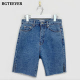 Christmas Gift BGTEEVER Casual Summer Half Denim Shorts for Women High Waist Loose Pockets Female Straight Jeans Shorts 2021 Ladies Streetwear