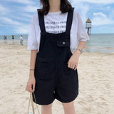 Kukombo Women's Jumpsuits Plus Size Denim Overalls Black High Waist All-Match Korean Preppy Style 2022 Summer Pocket Adjustable Overalls