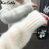 Christmas Gift Winter Mink Cashmere Thick Sweater Women Jumper White Pull Femme Loose Pullover Knitted Fluffy Sweaters For Women Winter