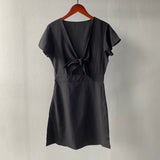 Christmas Gift Msfancy Summer Mini Dress Women Boho Bow Bandage Short Sleeve Vestido De Mujer 2021 Elegant Tunic Mini Robes