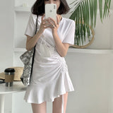 Kukombo Dresses Women Trendy Summer Candy Color Feminine Party Soft Breathable Basic Mini Leisure Hipster O-Neck Retro Chic Bandage Cozy