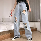 Kukombo  2022 New High Waist Ripped Jeans Women's hip hop Loose Jeans 5XL Women Pants Vintage Female Torn Trousers Streetwear KZ69