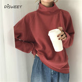 Christmas Gift DISWEET 2021 Turtleneck Sweater Women Solid Long Sleeve Knit Tops Loose Casual Sweaters Korean Female Pullovers