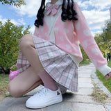 Kukombo Sweet Love Knitted Cardigan Women Kawaii Pink Cardigans Japanese Autumn Winter New V-Neck Sweater Jacket Woman