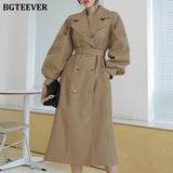 Christmas Gift BGTEEVER 2021 Winter Long Coat Women Turn-down Collar Trench Coats Stylish Double Breasted Sashes Oversized Female Windbreaker