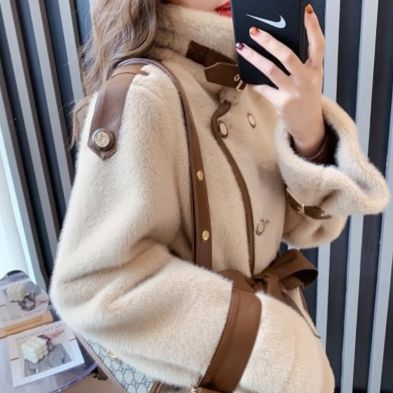 Christmas Gift Women Elegant Winter Coat Fashion Plush Faux Mink Fur Overcoat Casual Loose Thick Warm Jackets Femme Outerwear Clothings