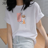 Christmas Gift Hirsionsan Aesthetic Graphic Cotton T Shirts Women Summer Simple Line Print Loose Tees Vintage Short Sleeve Casual Female Tops