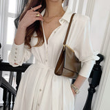 Christmas Gift Korean Chic Summer Dress Elegant Lapel Chic Single Breasted Part Dress Lace Up Waist Long Sleeve Shirt Dress