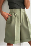 Christmas Gift Hirsionsan High Waist Shorts Women 2022 New Summer Casual Elegant Soft Pants with Sashes Loose Shorts with Pockets for Ladies