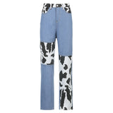 Kukombo Grey Patchwork Straight Mom Jeans Woman High Waist Pockets Boyfriend Classic Streetwear Black Pants Loose Denim