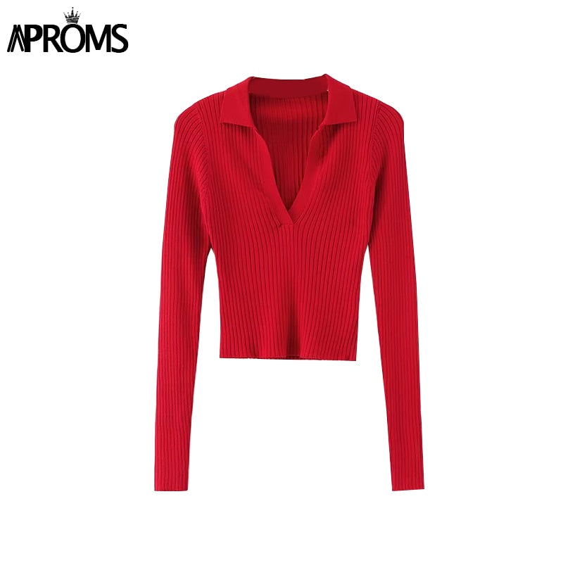 Christmas Gift Aproms Vintage Candy Color V-neck Ribbed Knitted Sweaters Women Long Sleeve Soft Bodycon Pullovers 2021 Spring Stretch Jumpers