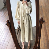 Kukombo  Corduroy Vintage Puff Sleeve Button High Waist Casual v-Neck Elegant Midi Pencil Dress 2022 Elegant Dress For Women S-4XL