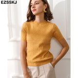 Christmas Gift cashmere spring  knit T Shirt Short Sleeve Women summer loose o-neck T Shirt chic solid color Basic t-shirt Tee Shirt Female top