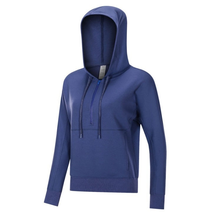 Christmas Gift Woman Half Zipper Workout Sport Hoodies Women Comfortable Training Fitness Leisure Sweatshirts Pullover with Pocket