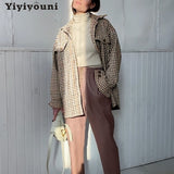 Christmas Gift Yiyiyouni Autumn Winter Single Breasted Plaid Shirt Jackets Women Long Sleeve Loose Outerwear Tops Female Oversized Wool Coat