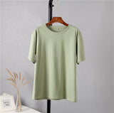 Christmas Gift Hirsionsan 100% Cotton Oversized T Shirt Women Harajuku Basic Loose Short Sleeve Tees Soft Female Solid Tops Khaki Summer Jumper